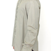 Green Striped Cotton Casual Long Sleeve Shirt