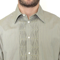 Green Striped Cotton Casual Long Sleeve Shirt