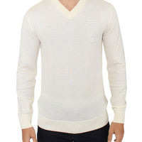 Off White Wool Blend V-neck Pullover Sweater