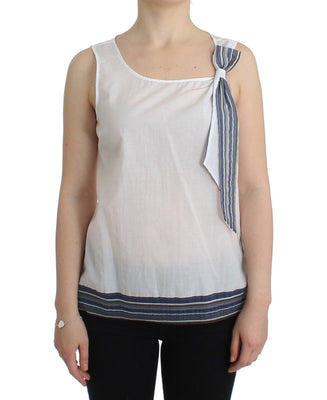 White Blue Top Blouse Tank Shirt Sleeveless