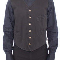 Black Cotton Viscose Dress Vest Blazer