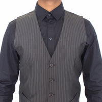 Gray Striped Wool Silk Dress Vest Gilet