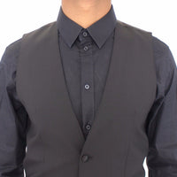 Black Wool Silk Stretch Dress Vest Blazer