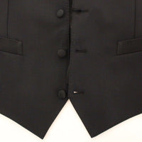 Black Wool Silk Stretch Dress Vest Blazer