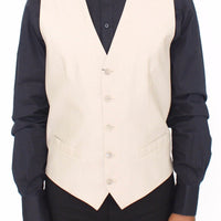 Beige Cotton Silk Blend Dress Vest Blazer