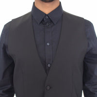 Black Wool Silk Dress Vest Gilet Jacket