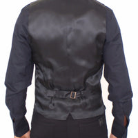 Black Striped Wool Silk Dress Vest Gilet