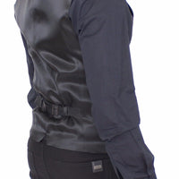 Black Striped Wool Silk Dress Vest Gilet