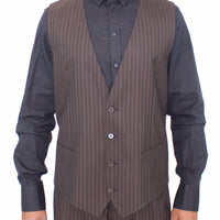 Brown Striped Stretch Dress Vest Gilet