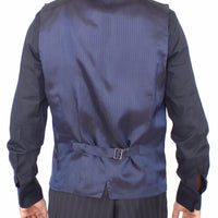 Blue Striped Stretch Dress Vest Gilet