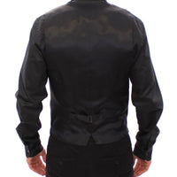 Black Striped Wool Single Breasted Vest