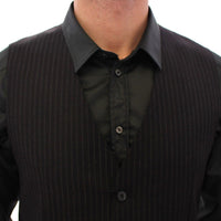 Black Striped Wool Single Breasted Vest