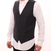 Gray Striped Wool Single Breasted Vest