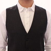 Gray Striped Wool Single Breasted Vest