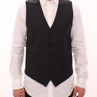 Gray Striped Wool Single Breasted Vest