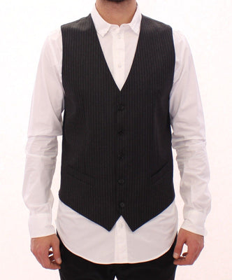 Gray Striped Wool Single Breasted Vest