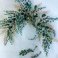 Green and Gold Beads Hairpiece with Earrings - Hull Hill