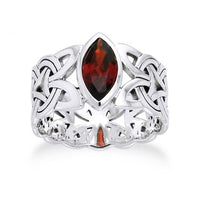 Borre Knot Deep Red Garnet Ellipse Viking Braided Wedding Band Norse Celtic Sterling Silver Ring - Hull Hill