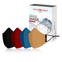 Swiss Eagle Cotton Face Mask, 6 Layer, Reusable Outdoor, 4 pak, 4 Colors