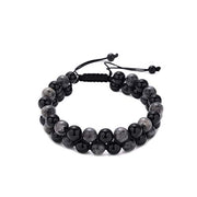 2 Layer 8mm Stone Bead Bracelet for Men Handmade Adjustable Size (Black Onyx & Labradorite) - Hull Hill