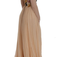 Pink Silk Floral Crystal Maxi Gown Dress