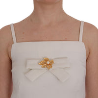 White Wool Stretch Brooch Shift Dress
