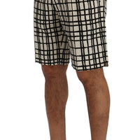 White Black Striped Casual Shorts