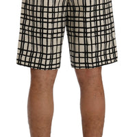 White Black Striped Casual Shorts