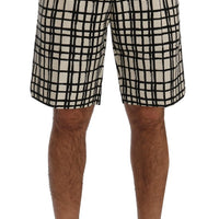 White Black Striped Casual Shorts