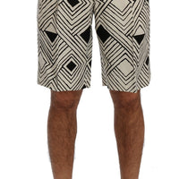 White Black Striped Casual Shorts