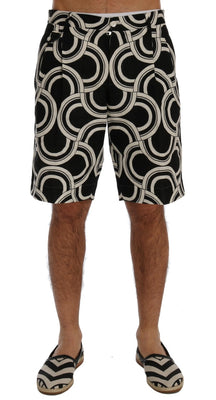 Black White Pattern Linen Shorts