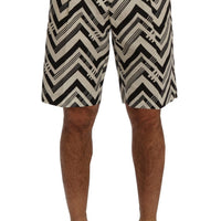 White Black Striped Cotton Linen Shorts