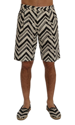 White Black Striped Cotton Linen Shorts