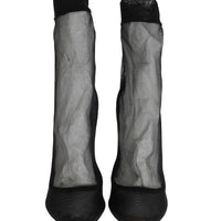 Black Nylon Transparent Socks Classic Pumps