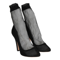 Black Nylon Transparent Socks Classic Pumps