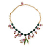 Gold Brass White Tulip Crystal Charms Necklace