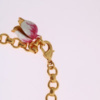 Gold Brass White Tulip Crystal Charms Necklace