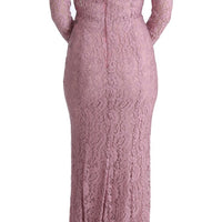 Pink Floral Lace Sheath Long Dress