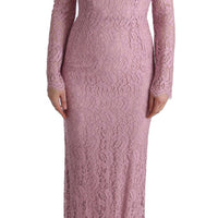 Pink Floral Lace Sheath Long Dress