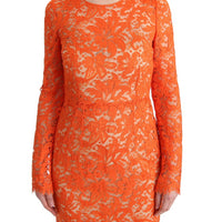 Orange Floral Ricamo Sheath Long Dress