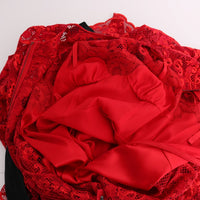 Red Floral Ricamo Sheath Long Dress
