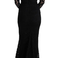 Black Floral Lace Sheath Long Dress
