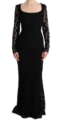 Black Floral Lace Sheath Long Dress