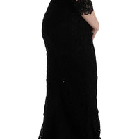 Black Floral Ricamo Sheath Long Dress