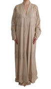 Beige Floral Applique Lace Kaftan Dress