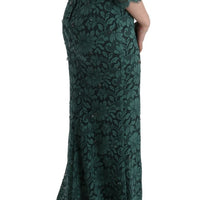 Green Floral Crystal Ricamo Sheath Dress