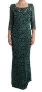 Green Floral Crystal Ricamo Sheath Dress