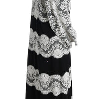 Black White Floral Applique Kaftan Dress