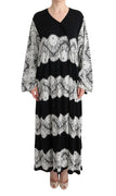 Black White Floral Applique Kaftan Dress