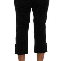 Black Cotton Striped Cropped Pants